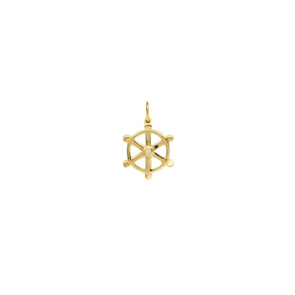 14K Solid Gold Mini Ship Wheel Diamond Pendant